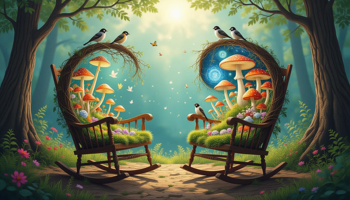 Dreamlike Rocking Chairs in a Surrealcore Mindscape