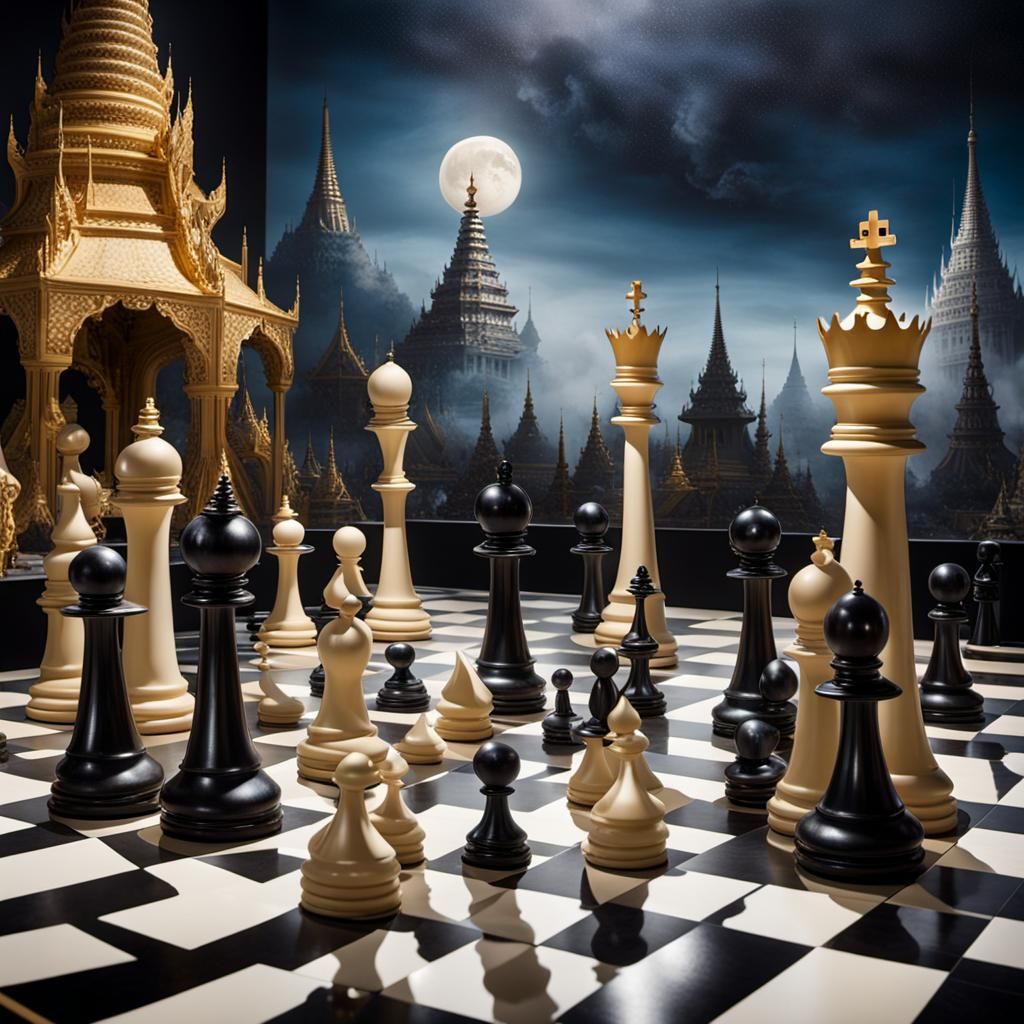 Surreal Spacetime Chess Game in Bangkok, Surrealist Style
