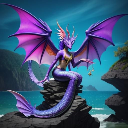 Dragon-Fish Mythological Creature on Rocky Shore