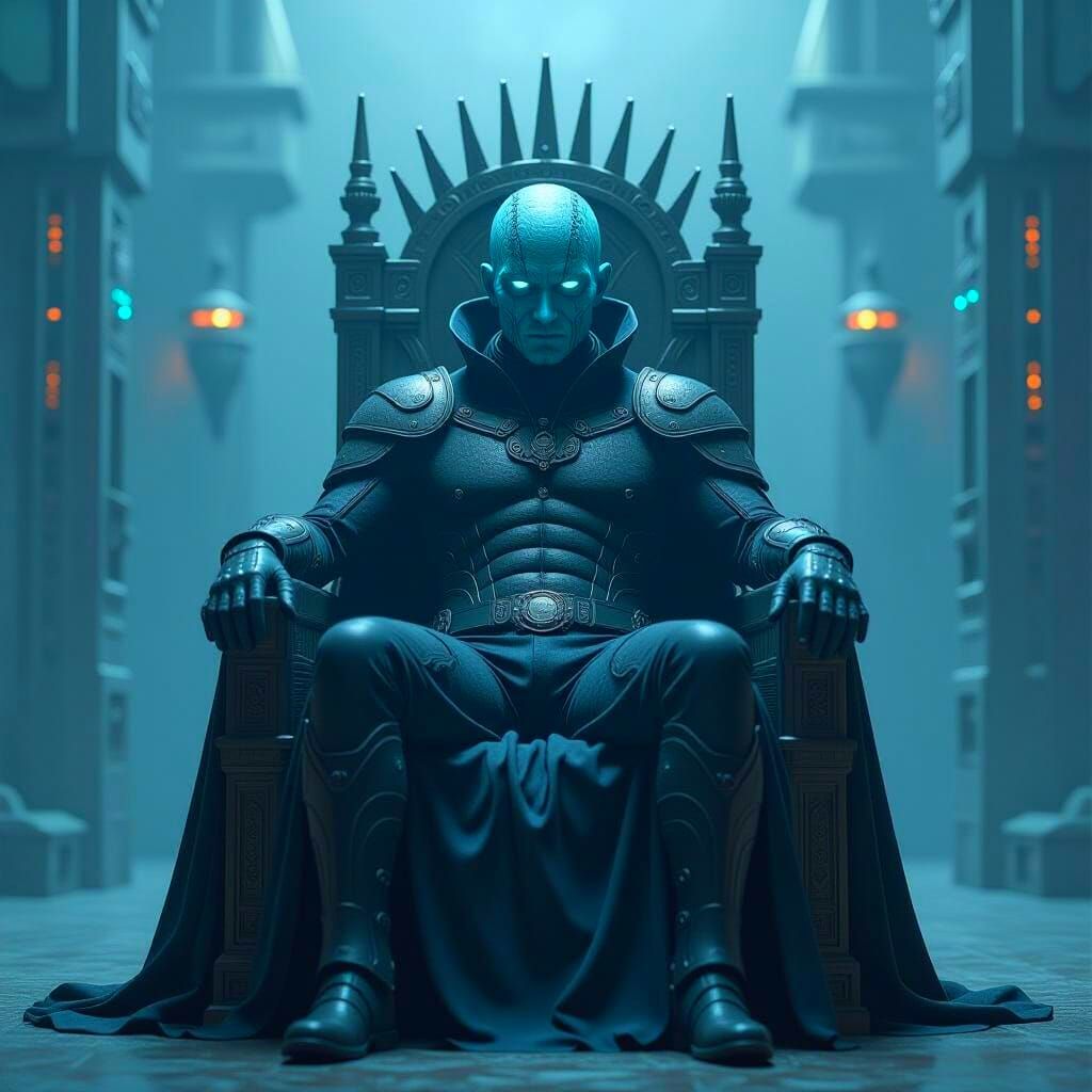 Science Fiction King with Wormlike Features on Throne