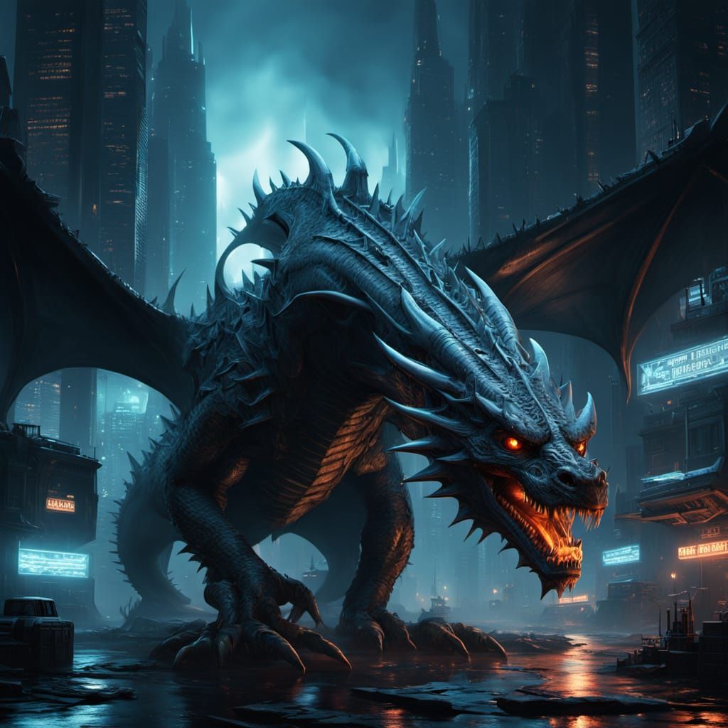 Dragon Descends on Cyberpunk City