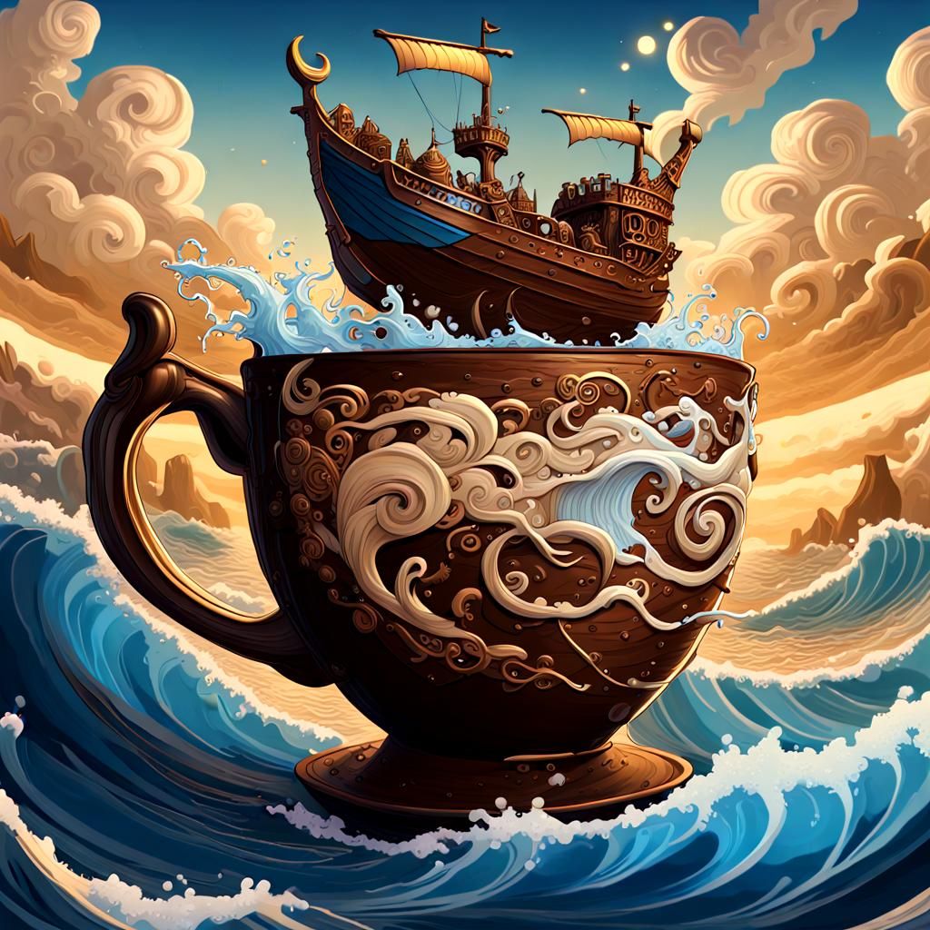 Maximalist Chocolate Viking Ship Digital Painting