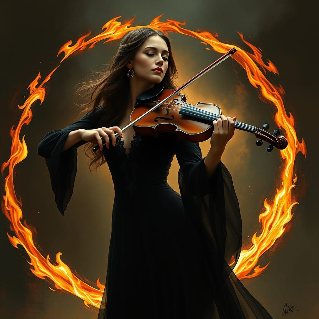 Violinist's Fiery Passion: Inspired by Ash Thorp