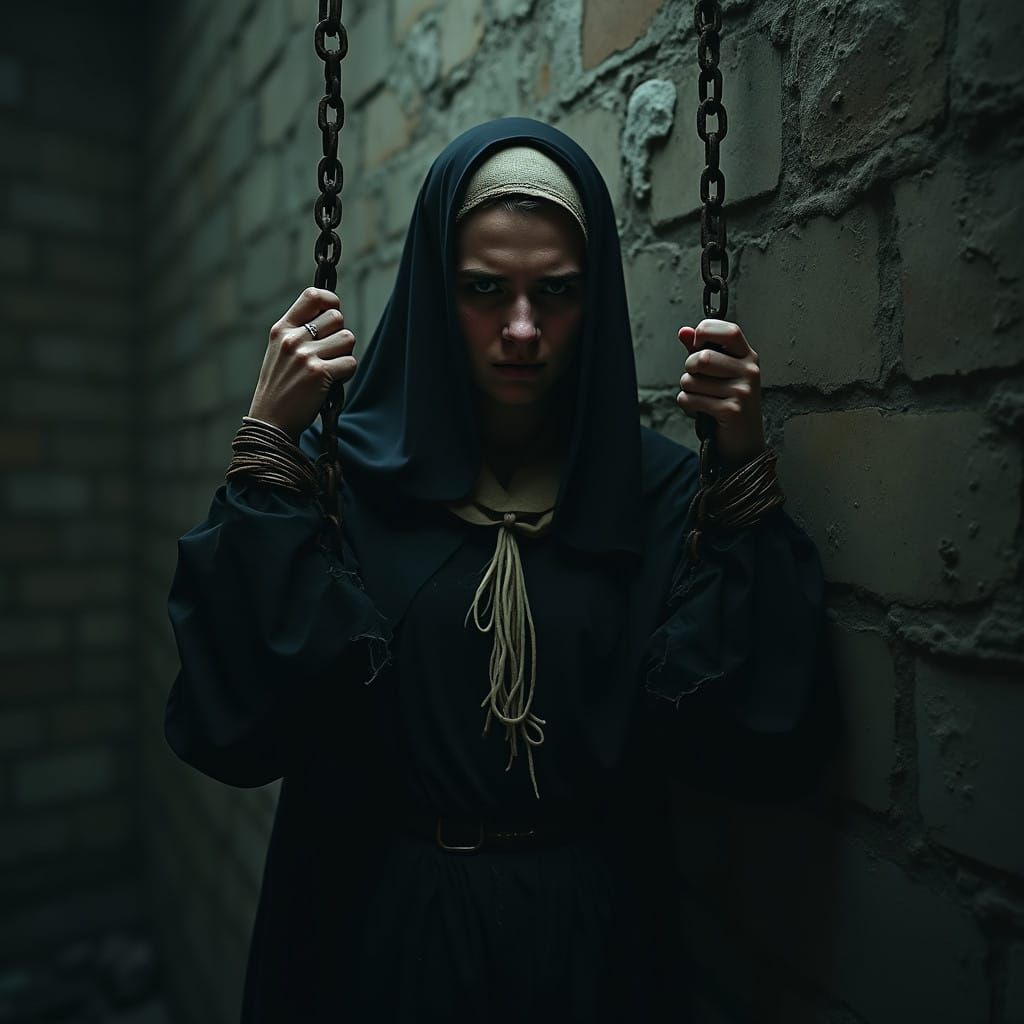 Young Ukrainian Nun in Shackles, Hopeless and Desolate