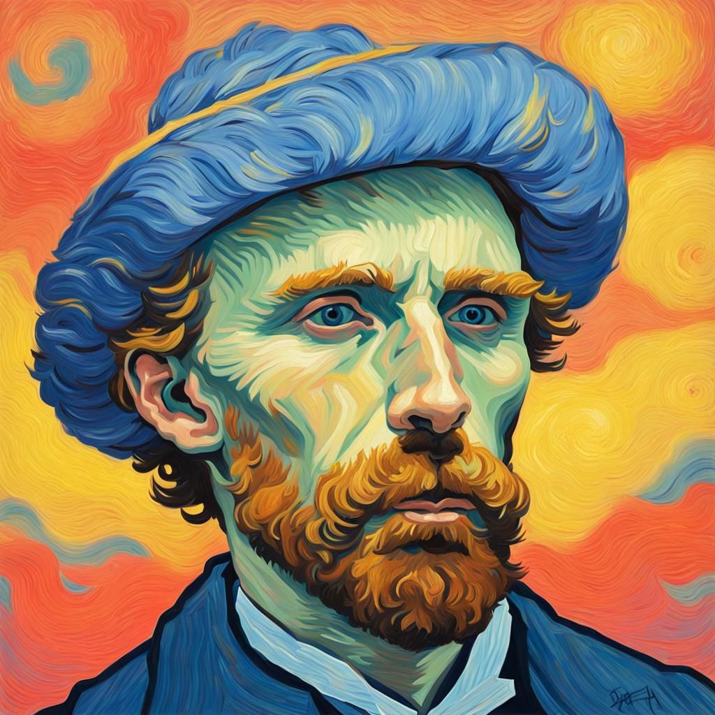Self-Portrait of Vincent Van Gogh in the Gouache Neon Clouds