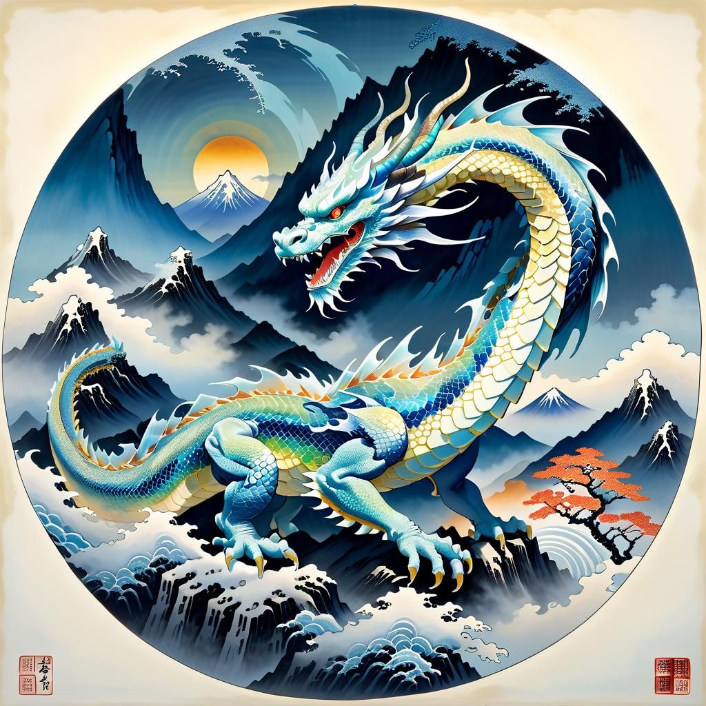 Icy Dragon Surveys Mountainside in Anime Style