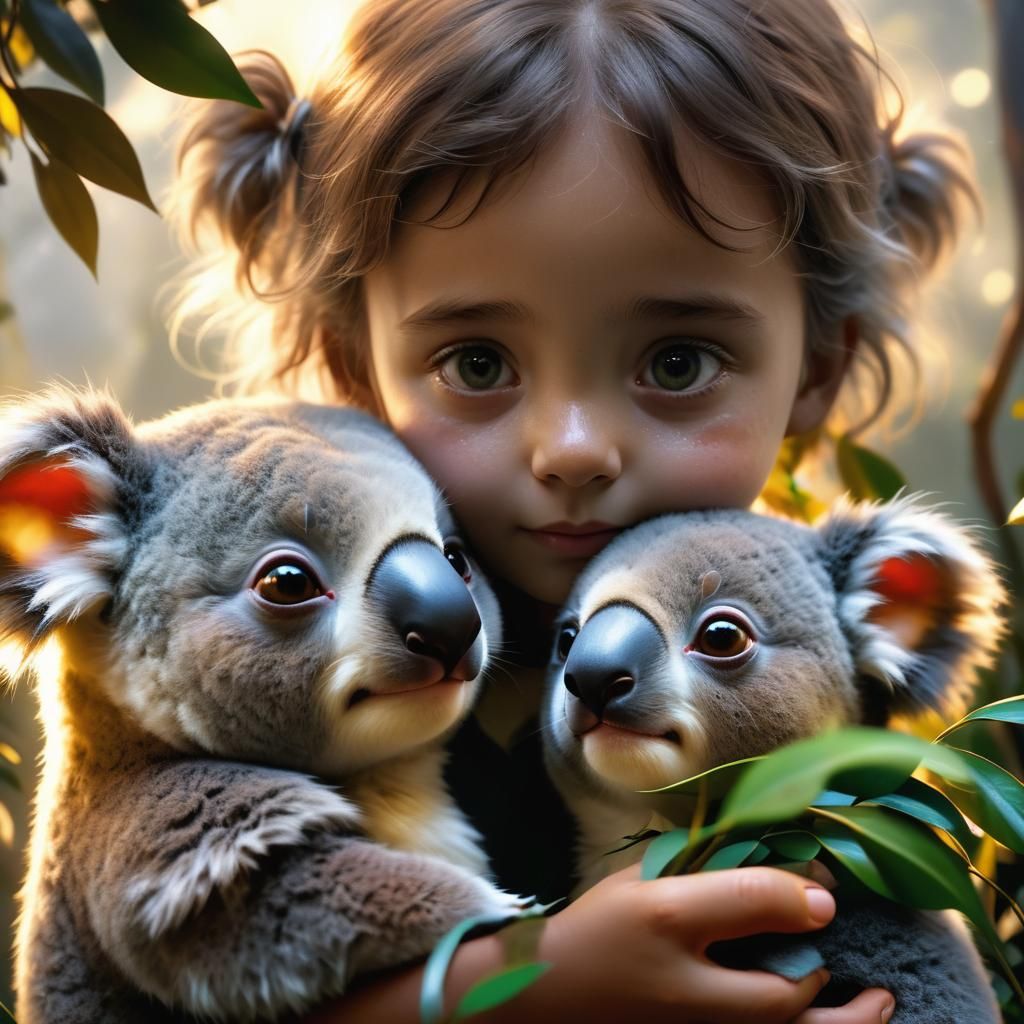 Girl and Koala in Golden Light