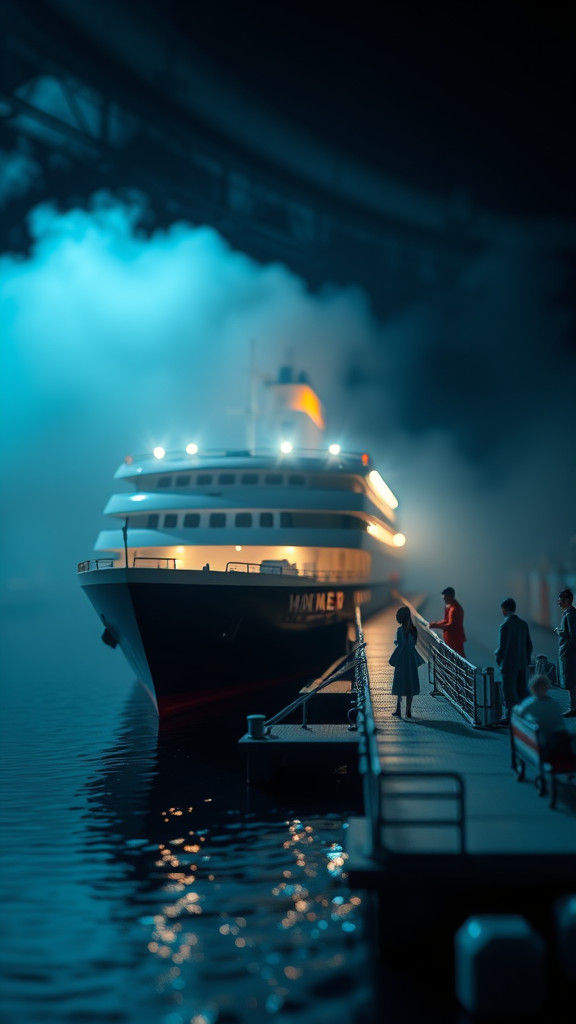Miniature Ocean Liner Dock Scene in ABS Plastic