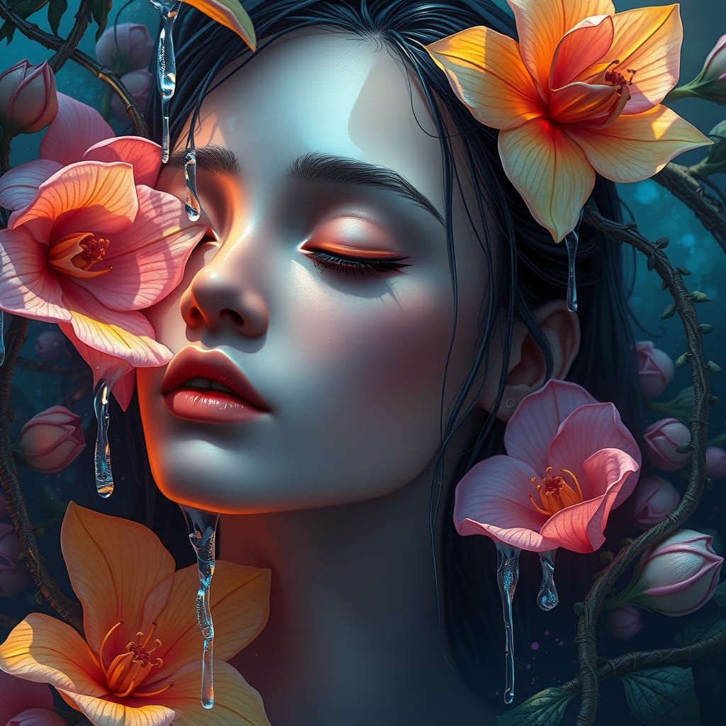 Mystical Woman Bathed in Water, Dreamlike Fantasy Art