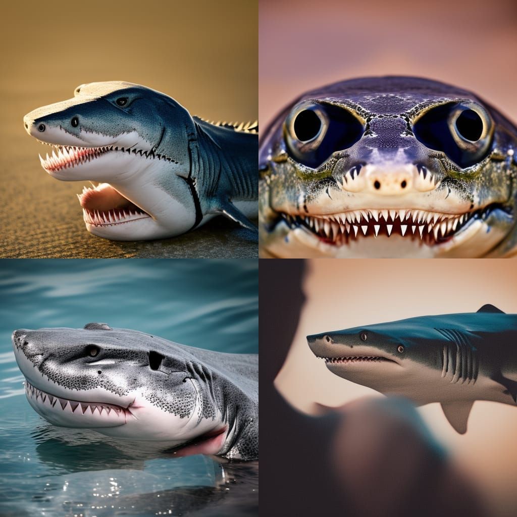 "Half Shark, Half Alligator, Half Man. " Professional photography, bokeh, natural lighting, canon lens, shot on dslr 64 ...
