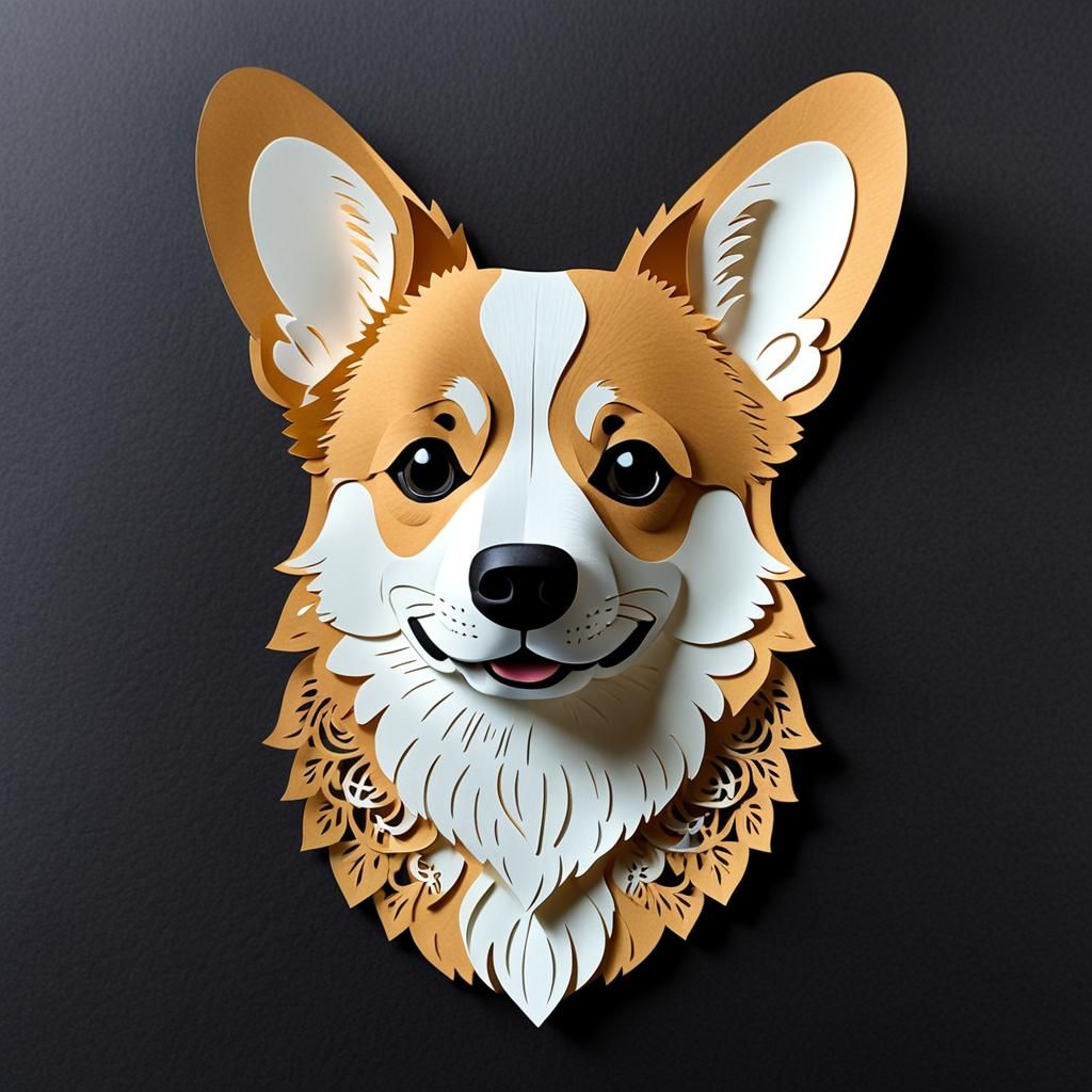 Intricate Kirigami Portrait of Cute Corgi