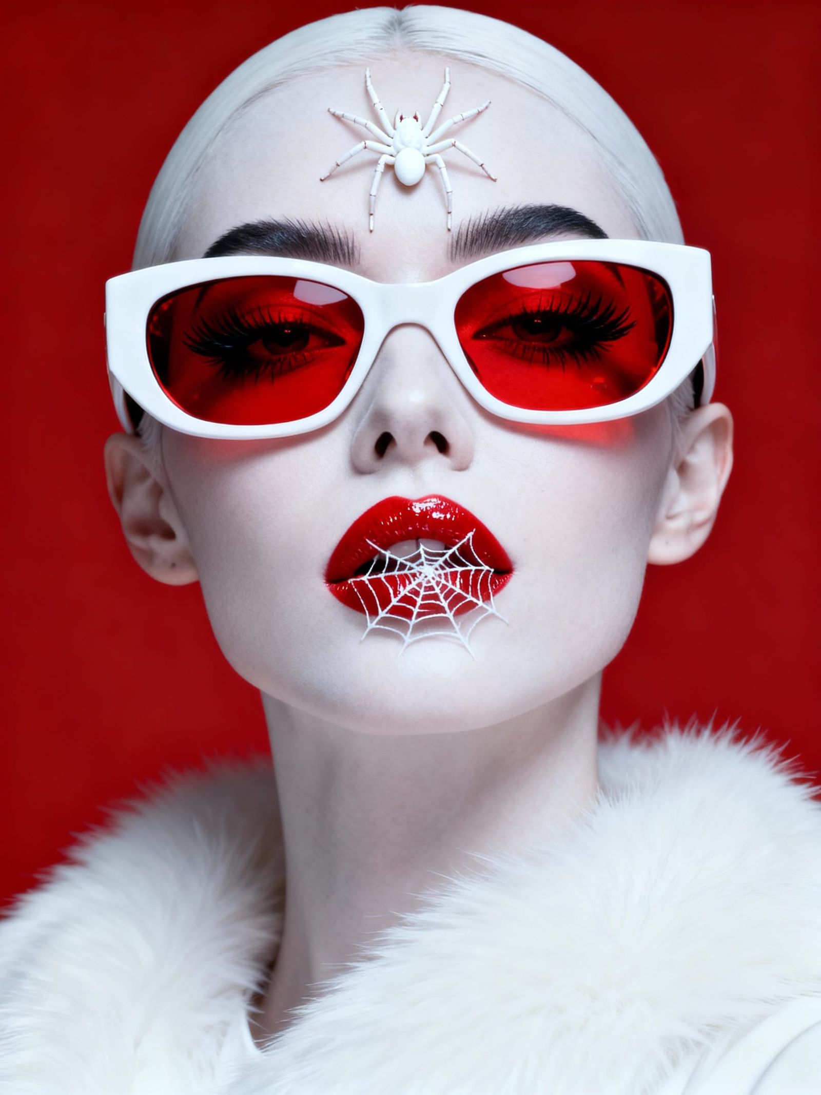 Futuristic Fashion Portrait: Pale Model with Avant-Garde Mak...