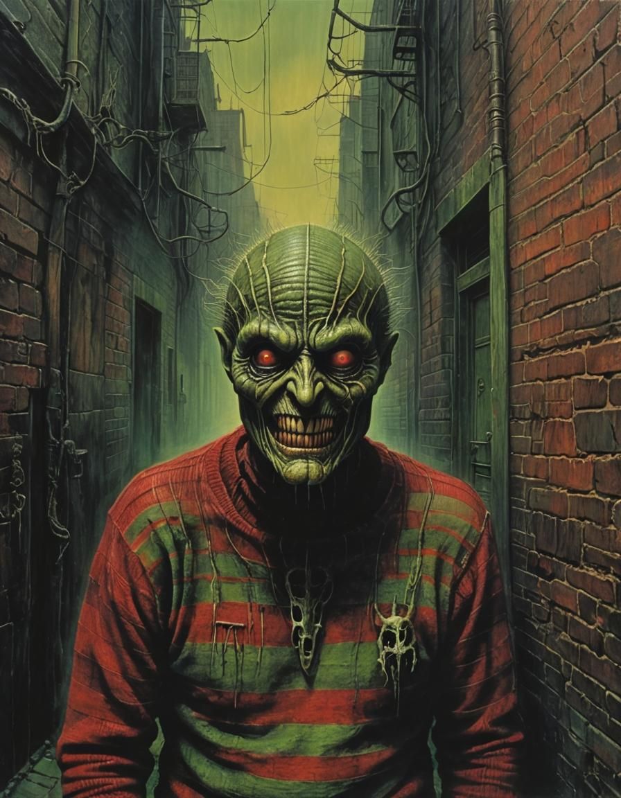 Grotesque Horror Figure in Dark Alleyway