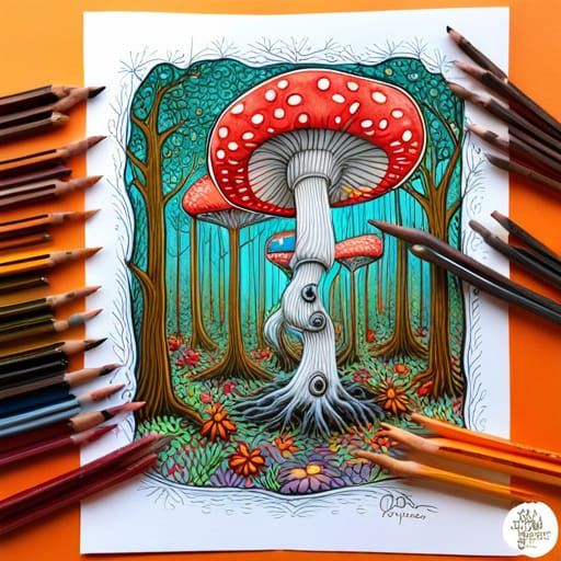 Psychedelic Forest Coloring Page by Dino Tomic