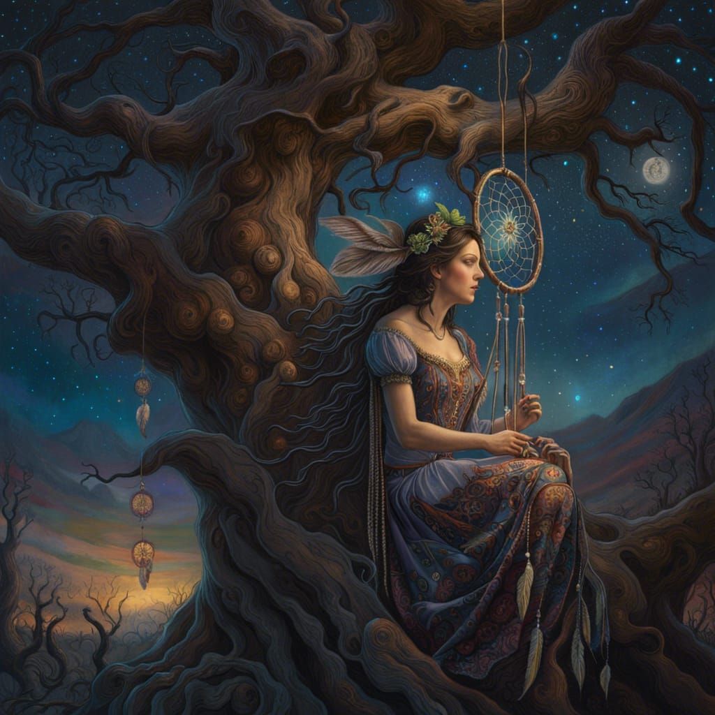 Dreamcatcher Under Starry Night, Hyperrealistic Style