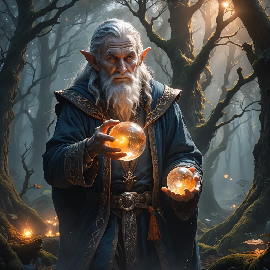 Mystical Elf with Glowing Orb in Fantasy Art Style