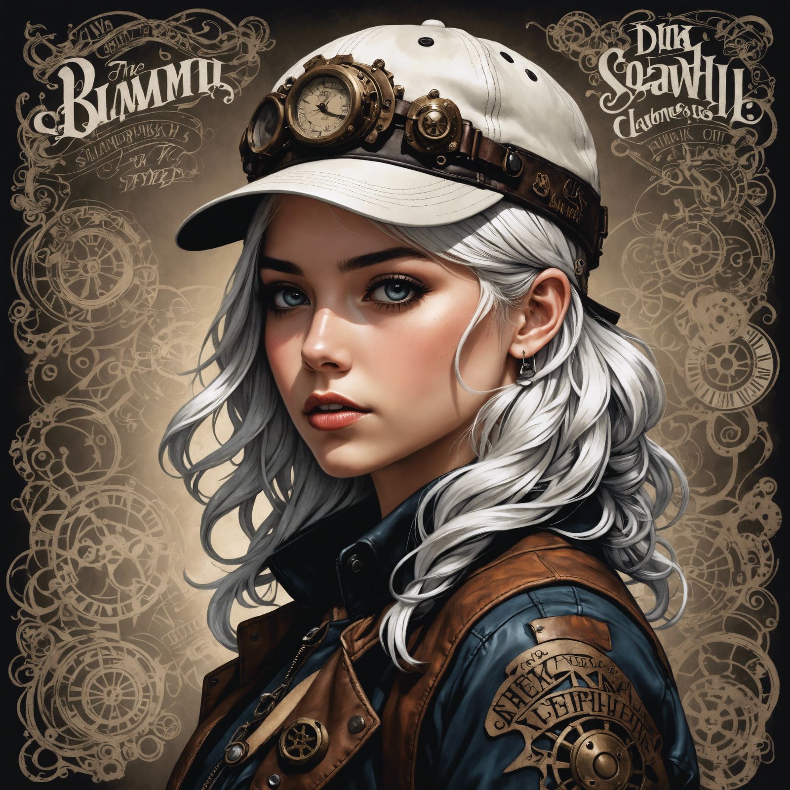 Steampunk Girl Portrait with Calligraphic Lettering