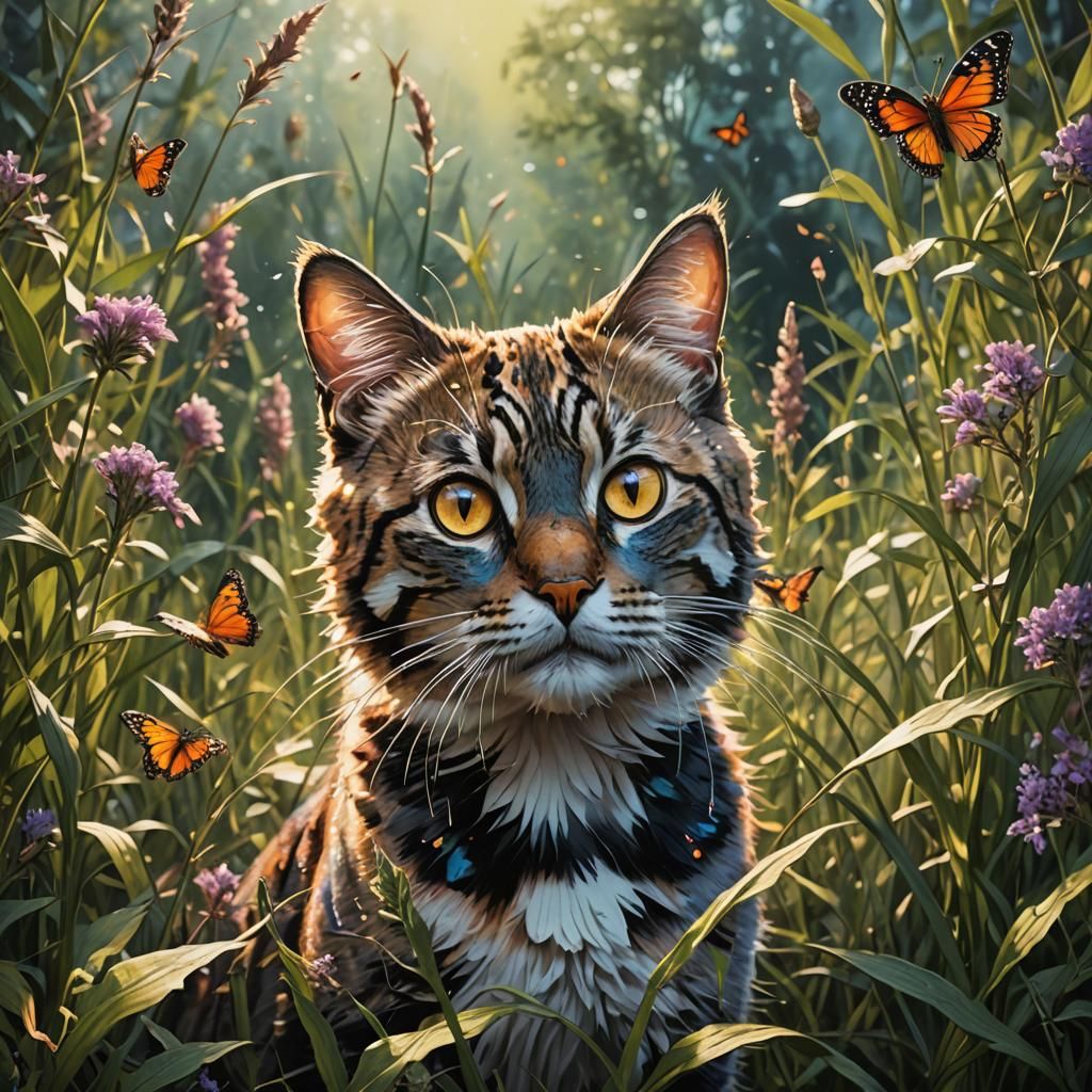 Hyperrealistic Butterfly in Weeds Splash Art