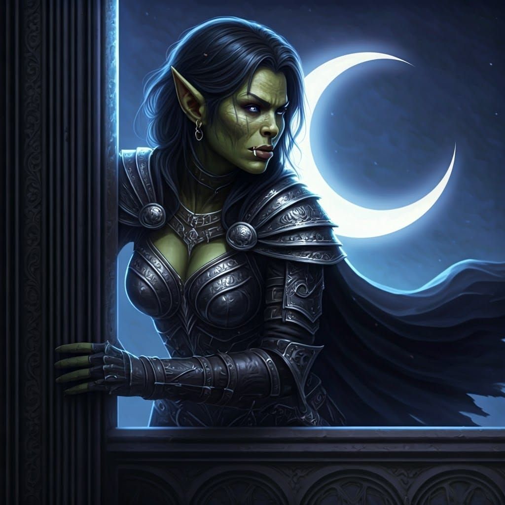 Mysterious Female Orc Assassin in Midnight Glamour