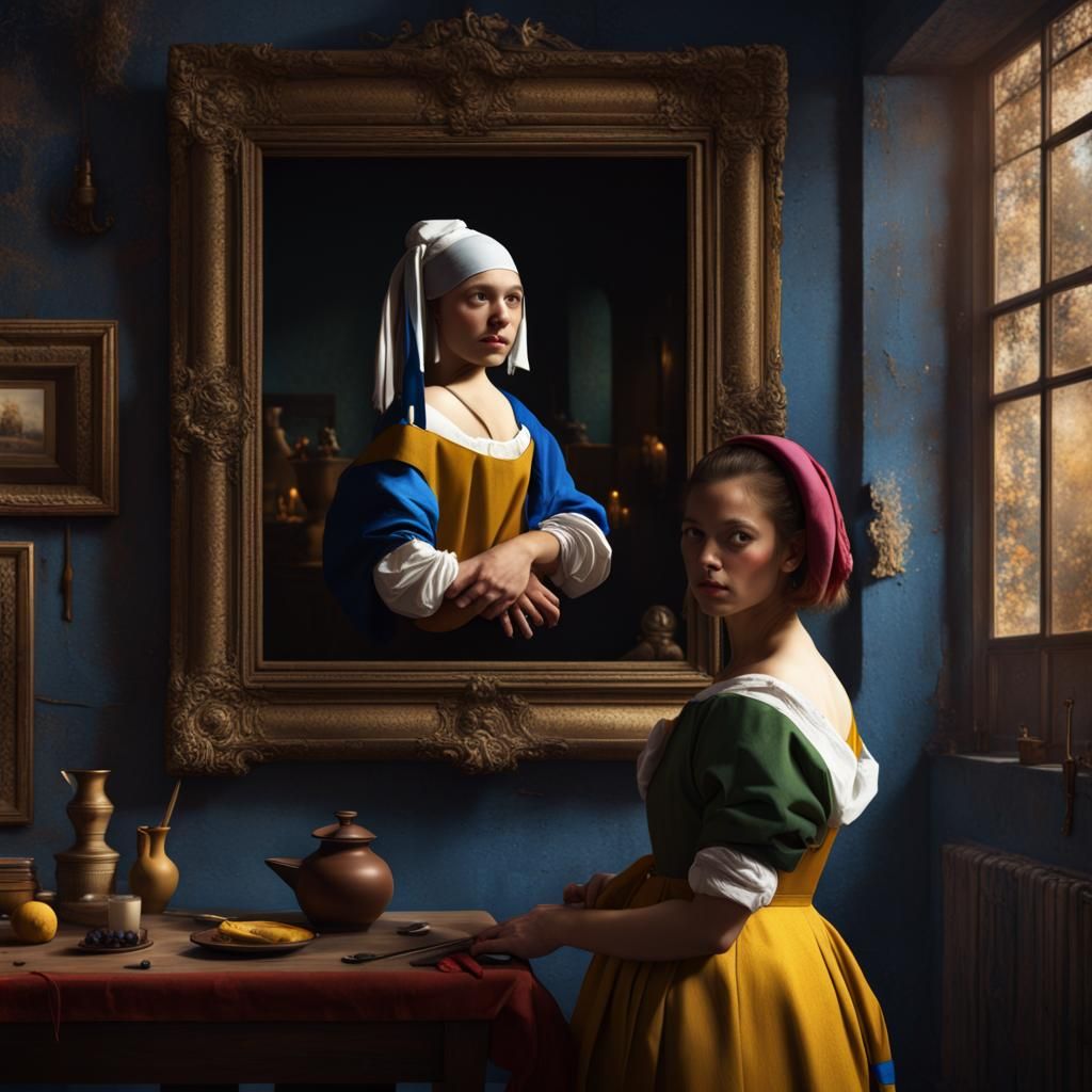 Girl with a Pearl Earring in Abstract Style