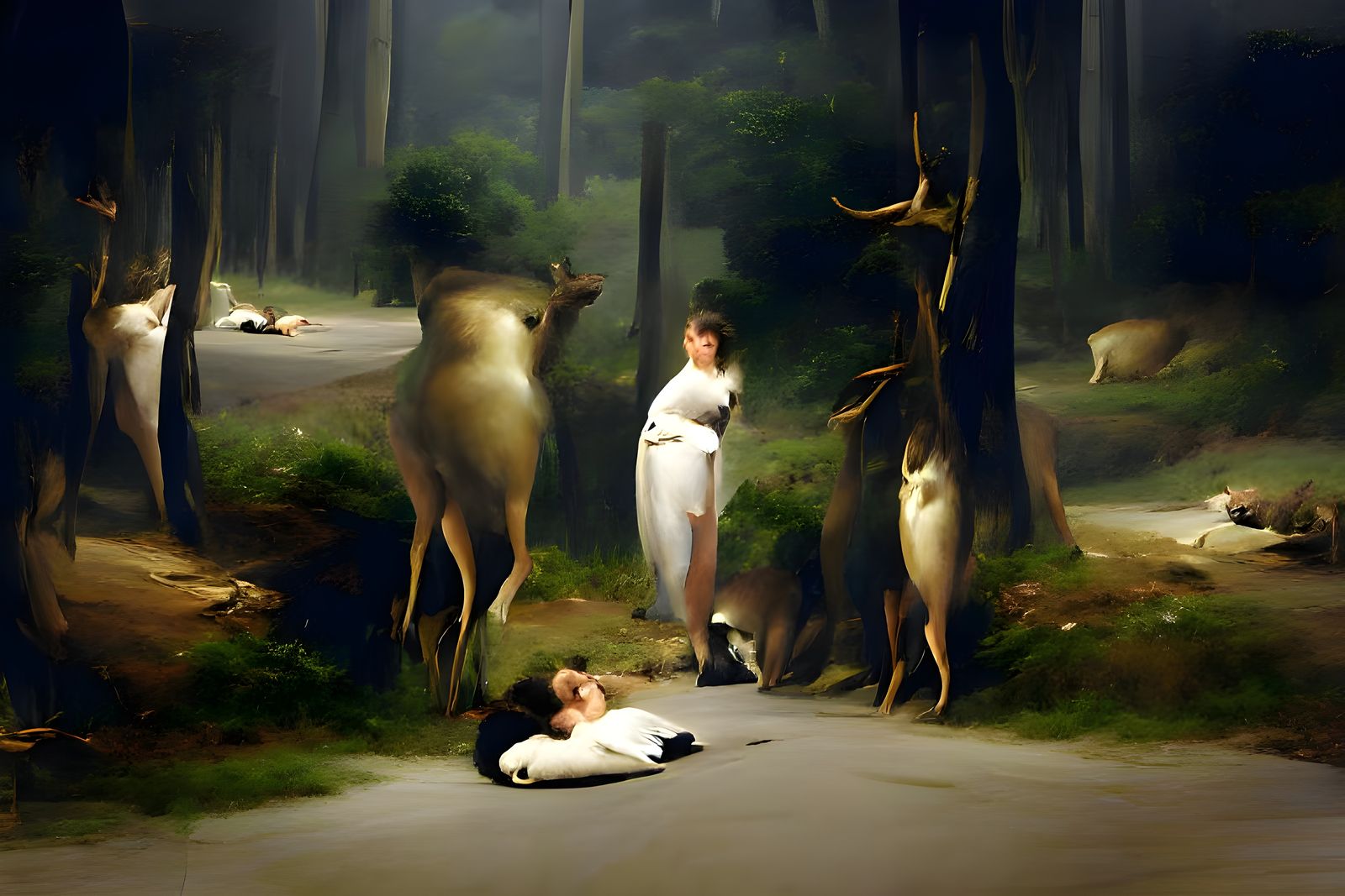 Hyperrealistic Dead Deer on Road at Night
