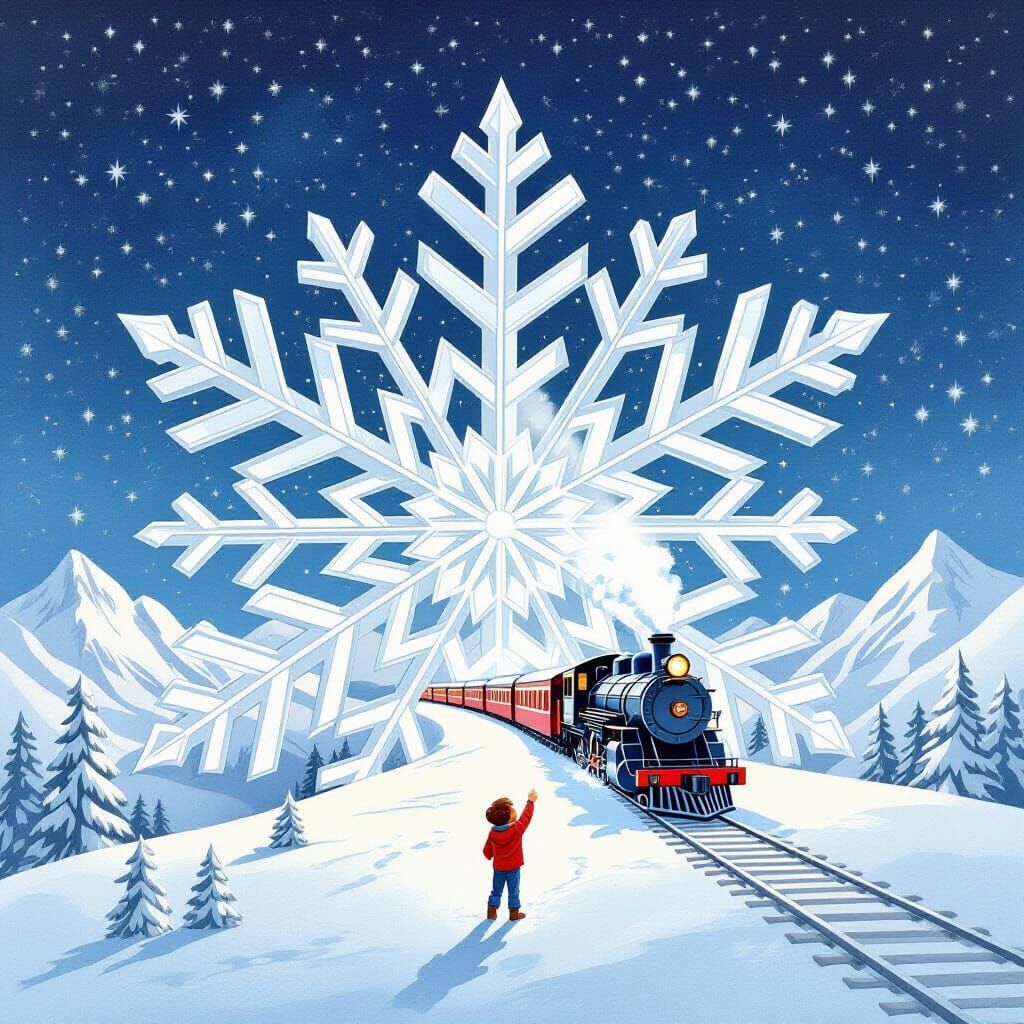 Giant Snowflake Reveals Crystal Train and World for Kid