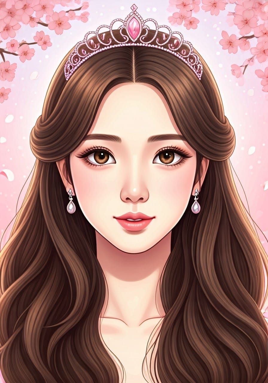 Korean Woman with Tiara in Pixiv Anime Style
