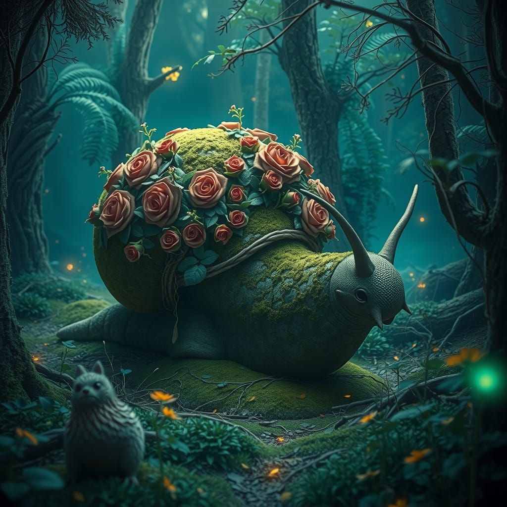 Moss-Covered Golem in a Dreamlike Forest