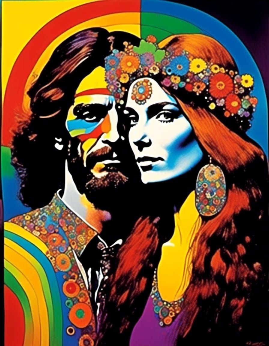 Hippie Couple in Groovy Psychedelic Art