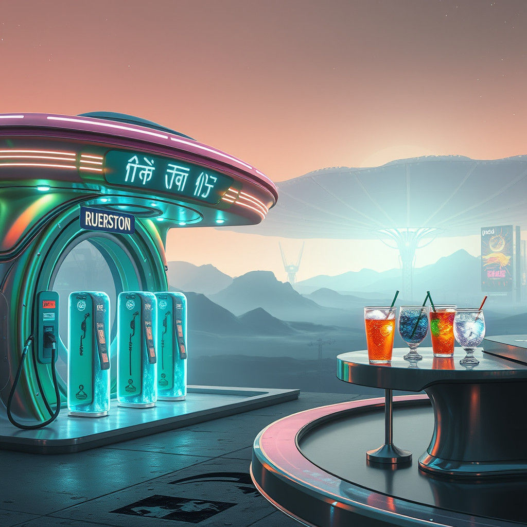 Futuristic Alien Fuel Stop in a Surreal Landscape