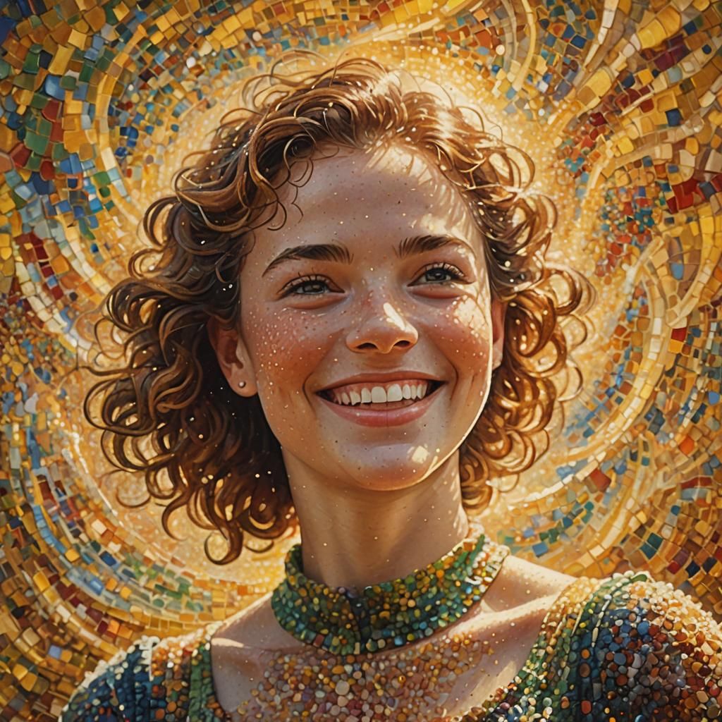 Smiling Face in Pointillism Style with Bokeh