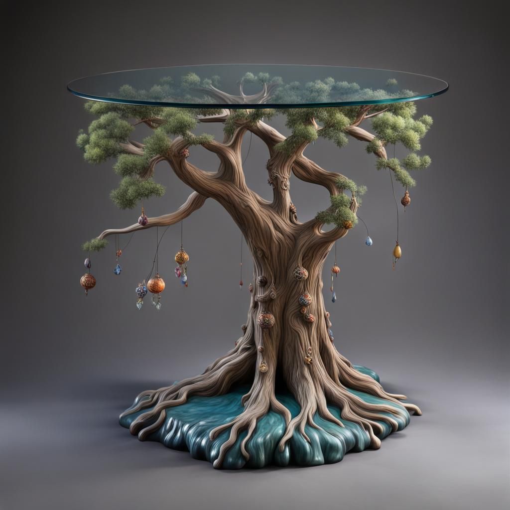 Enchanted Ceramic Tree Table with Fairies
