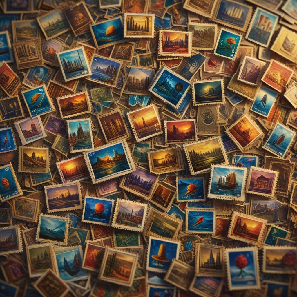 Vibrant Postage Stamps in Diverse Artistic Styles