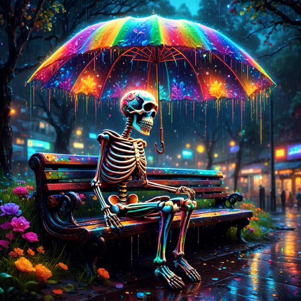 <lora:Beautiful Bones:1.0> A stunning rainbow glowing iridescent skeleton.