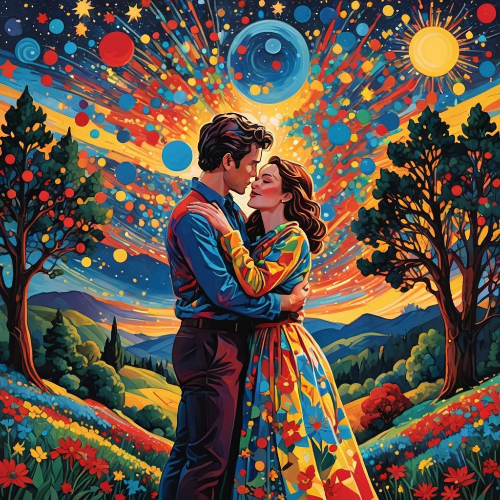 Lovers Under Starry Sky in Pop Art Style