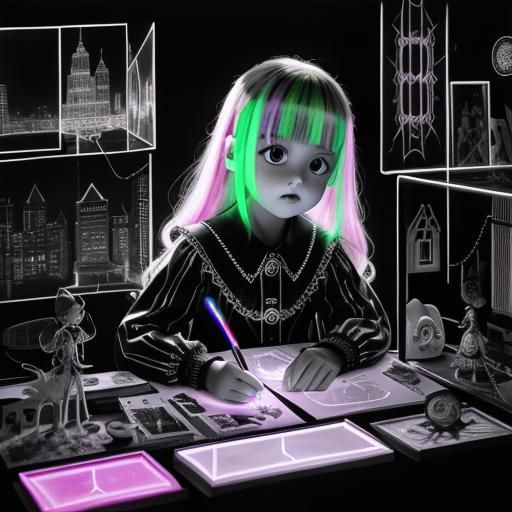 Surreal Rayograph with Rainbow Fairy and Toy Cityscape