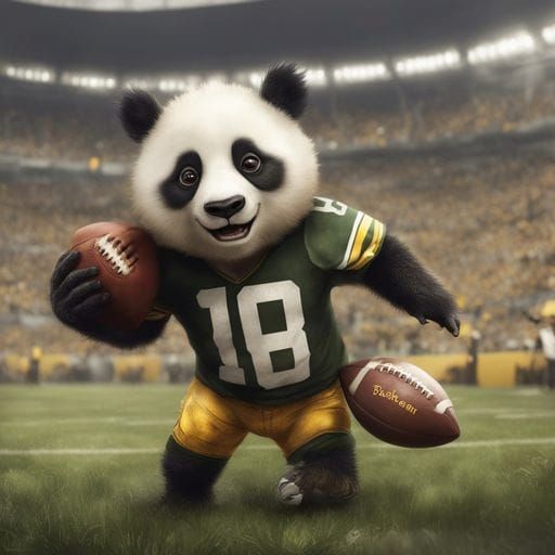Chibi Panda Football Player Celebrates Touchdown in Fantasyc...