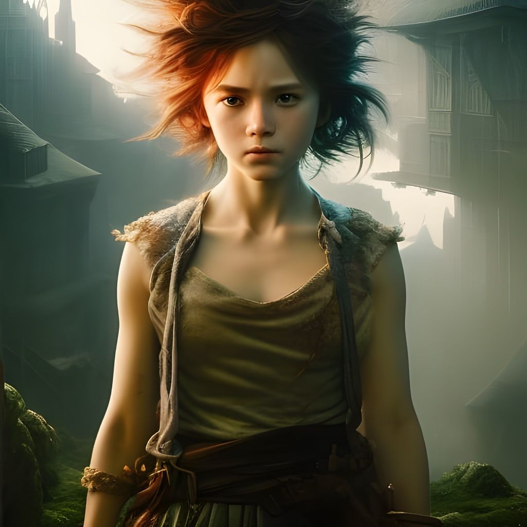 Sad Orphan Girl Portrait in Hyperrealism Style