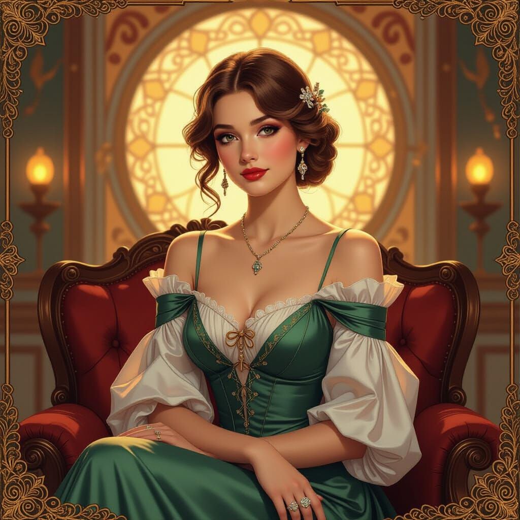 Elegant Woman in Luxurious Room, Art Nouveau Style