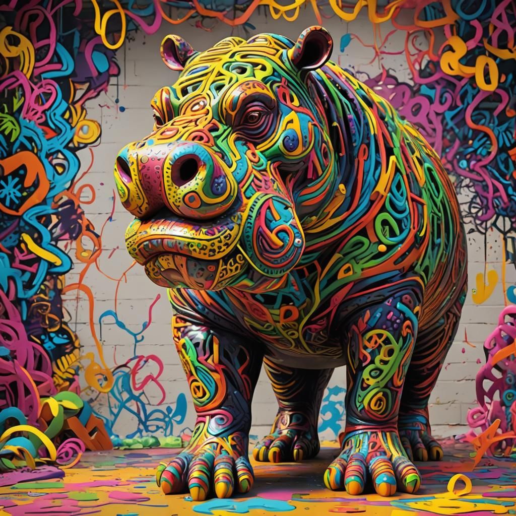 Vibrant Pop Art Hippo Tiger Sculpture