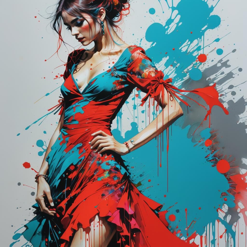 Vibrant Spanish Dancer in Acrylic Splatch Art