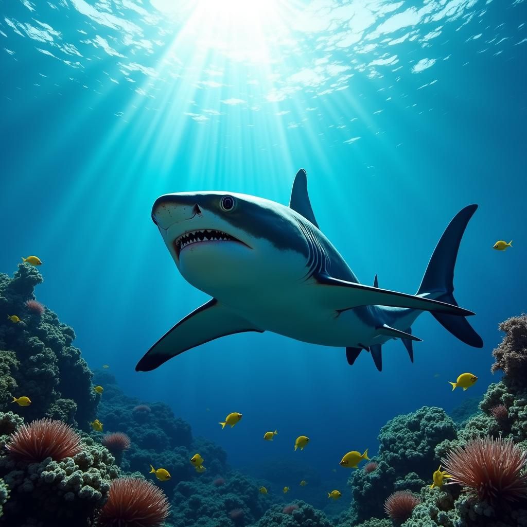 Tiger Shark Swimming in a Coral Reef