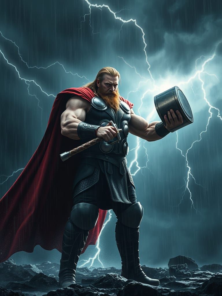 Thor Unleashes Stormy Fury in Epic Cinematic Art