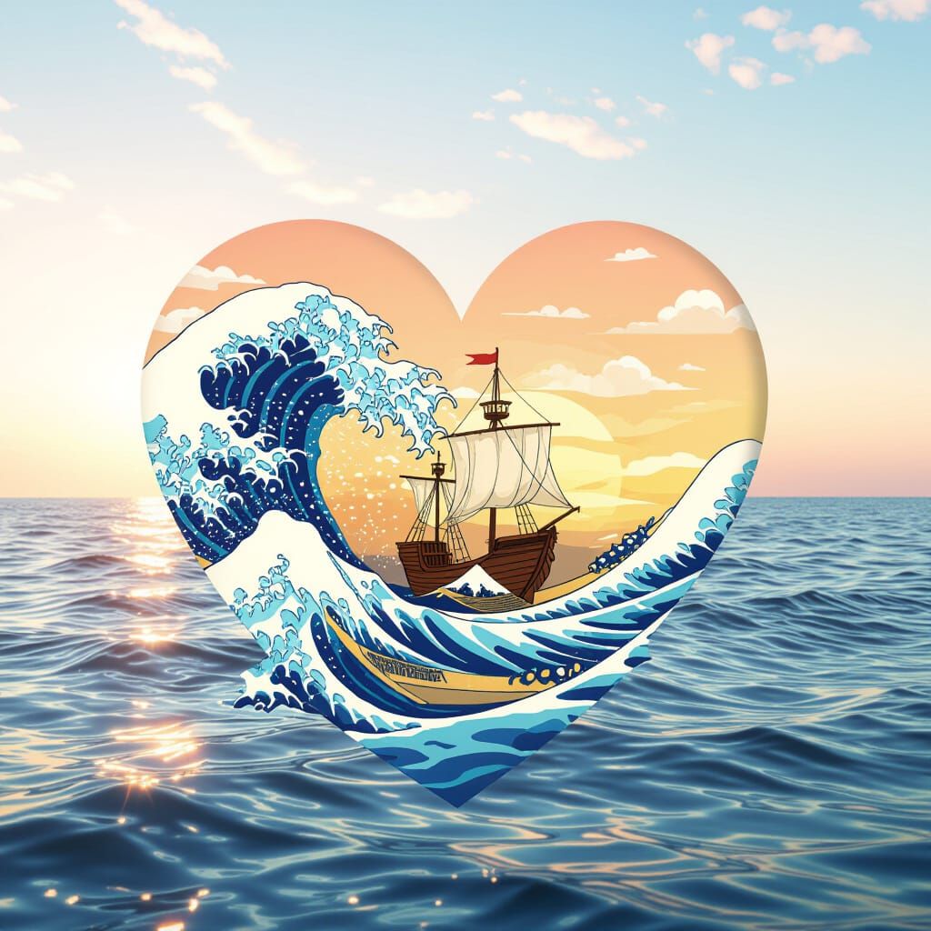 Heart with Sea Waves and Ship: Xiaomi Phone Cover Art