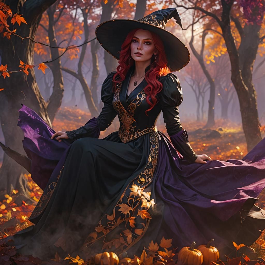 Fantasy Woman in Autumn Landscape, Digital Art