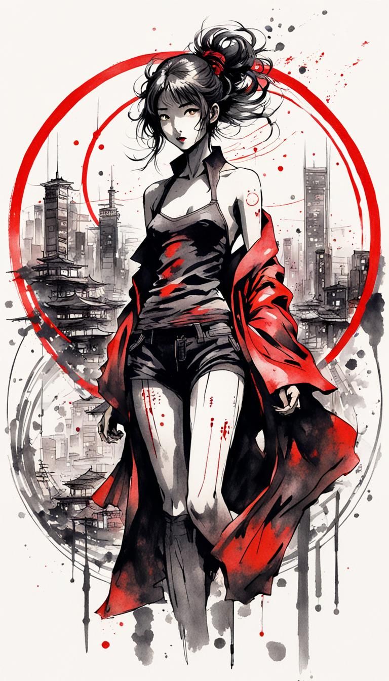 Japanese Style Ink Drawing v1