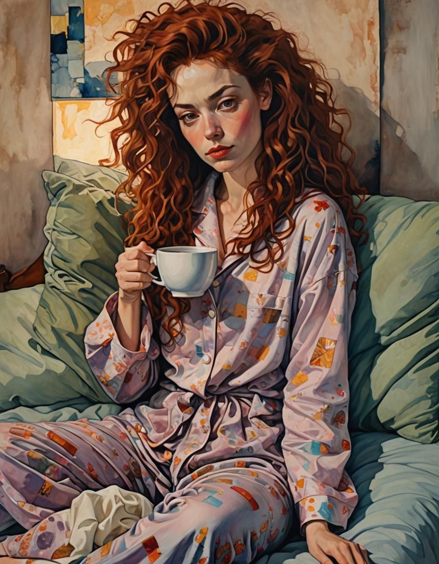 Redhead's Coffee: Schiele-Style Morning Mirage