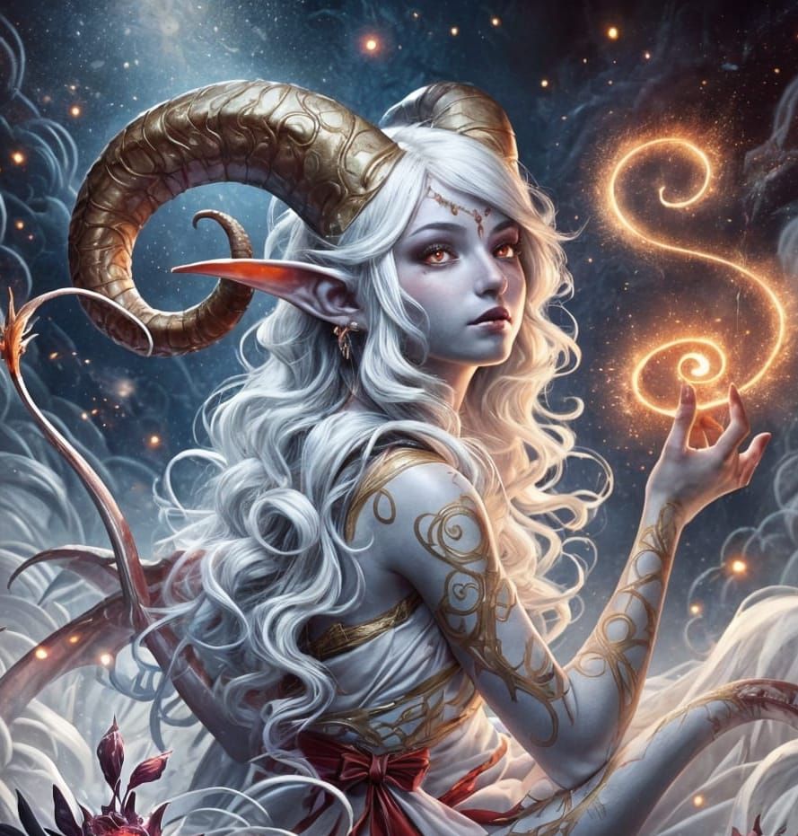 Tiefling Lady Asleep in Magical High Fantasy Realm