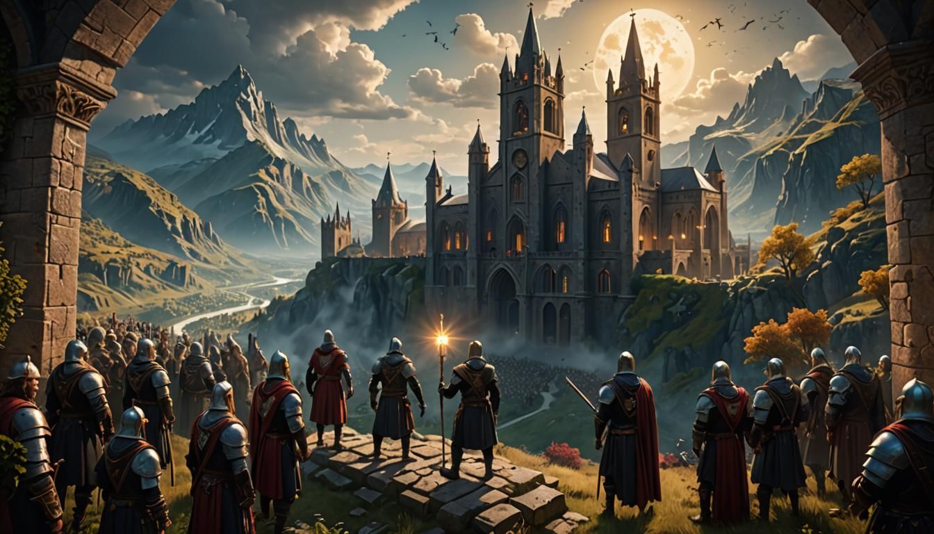 Crusaders Behold Divine Light: Detailed Matte Painting