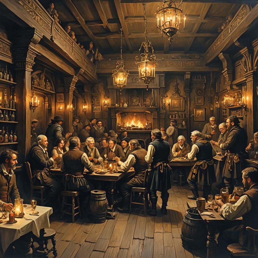 Baroque Tavern Scene with Chiaroscuro Lighting